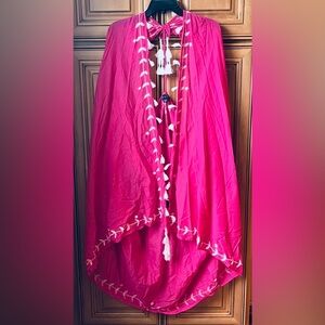 Pink Cover-Up with White Embroidery and Tassels